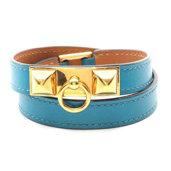 Hermès Jewelry - Hermes Leather Gold Plated Rivale Double Tour Bracelet